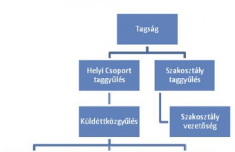 Az MME szervezeti felépítésének választási folyamatábrája (EB = Ellenőrző Bizottság, FB = Fegyelmi Bizottság).